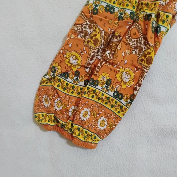 Boho Tie-Neck Floral Blouse in Orange and White - Picture 3 of 11